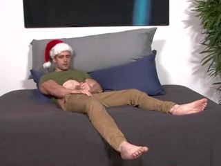 Army hunk enjoys christmas cock tugging